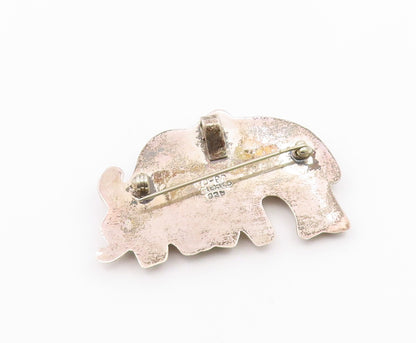 MEXICO 925 Sterling Silver  Vintage Mom & Baby Elephants Brooch Pin  BP3049