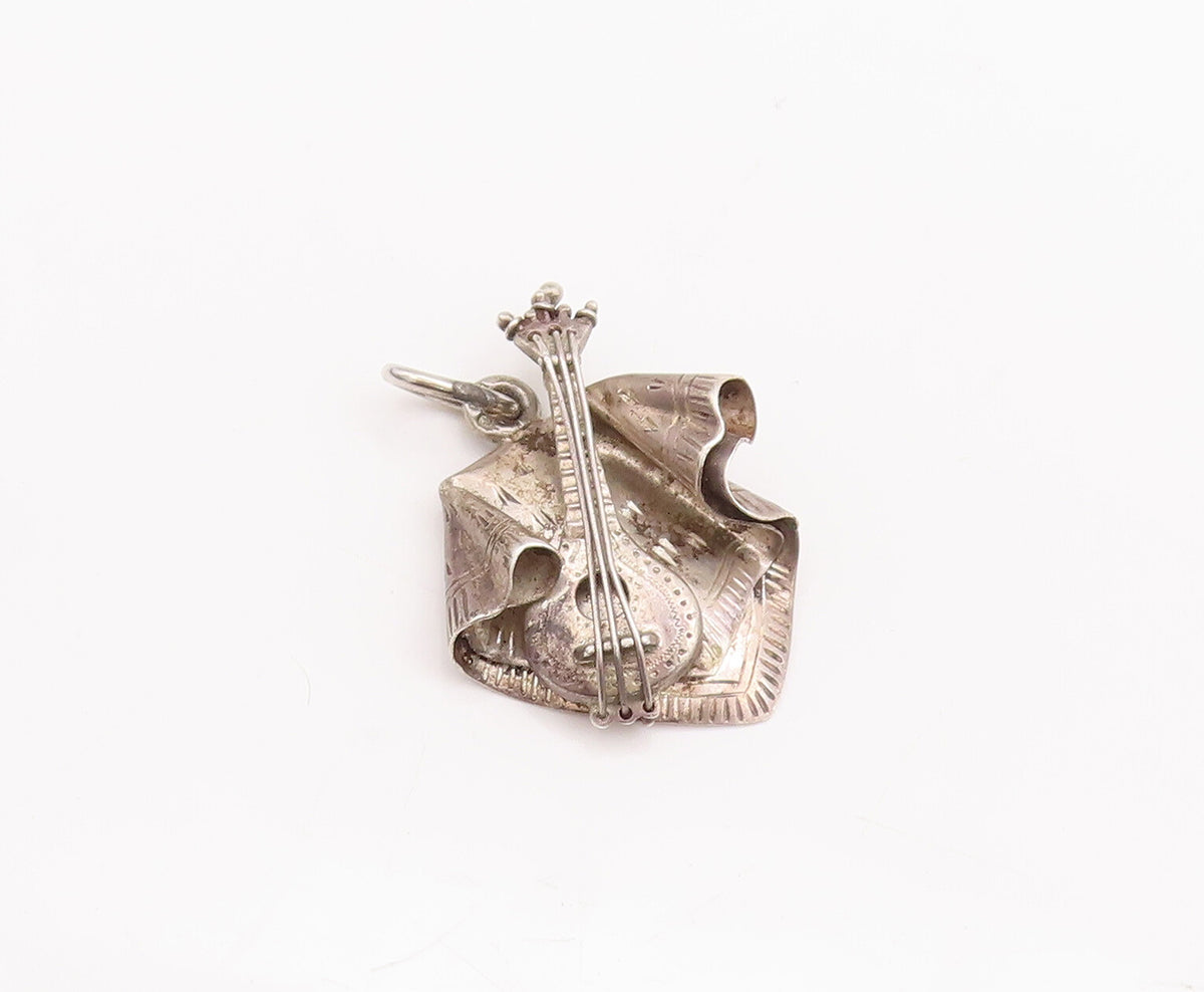 925 Sterling Silver Vintage Pendant Cutout Classical Musical Instrument  PT23267