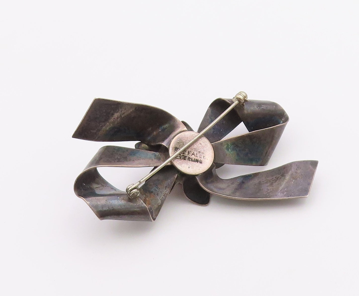 RAFFAELE 925 Sterling Silver  Vintage Oxidized Floral Bow Brooch Pin  BP4693