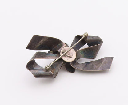 RAFFAELE 925 Sterling Silver  Vintage Oxidized Floral Bow Brooch Pin  BP4693