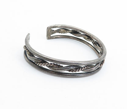 925 Sterling Silver  Vintage Antique Oxidized Rope Twist Cuff Bracelet  BT1753