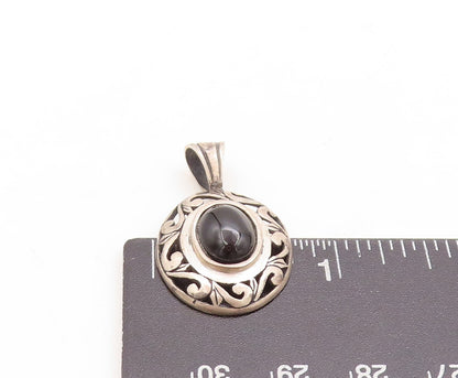925 Sterling Silver Vintage Pendant JEZLAINE Swirly Carved Cabochon Onyx PT23837