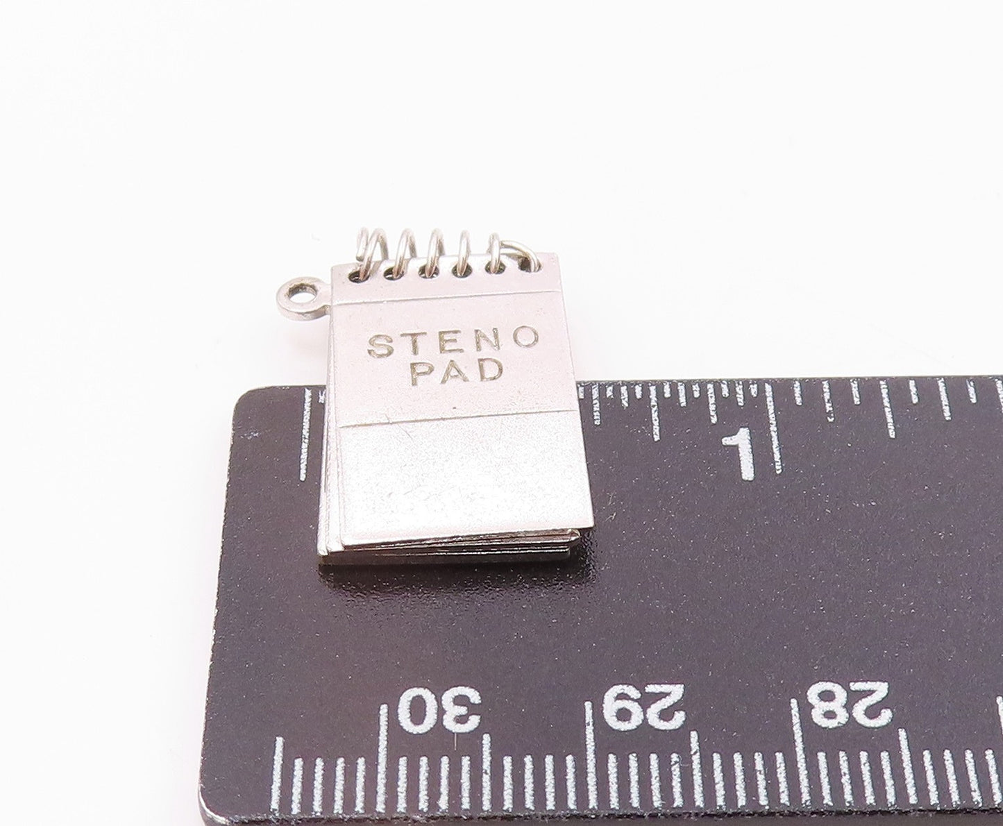 925 Sterling Silver  Vintage Etched Steno Pad Notebook Pendant (OPENS) PT20822