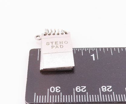 925 Sterling Silver  Vintage Etched Steno Pad Notebook Pendant (OPENS) PT20822