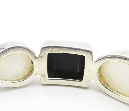 ISHARYA 925 Silver Quartz & Black Agate Multi Shape Cuff Bracelet BT3057