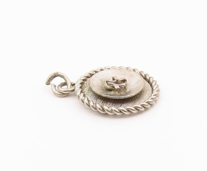 925 Sterling Silver  Vintage Shiny Round Twist Border Drop Pendant  PT18399