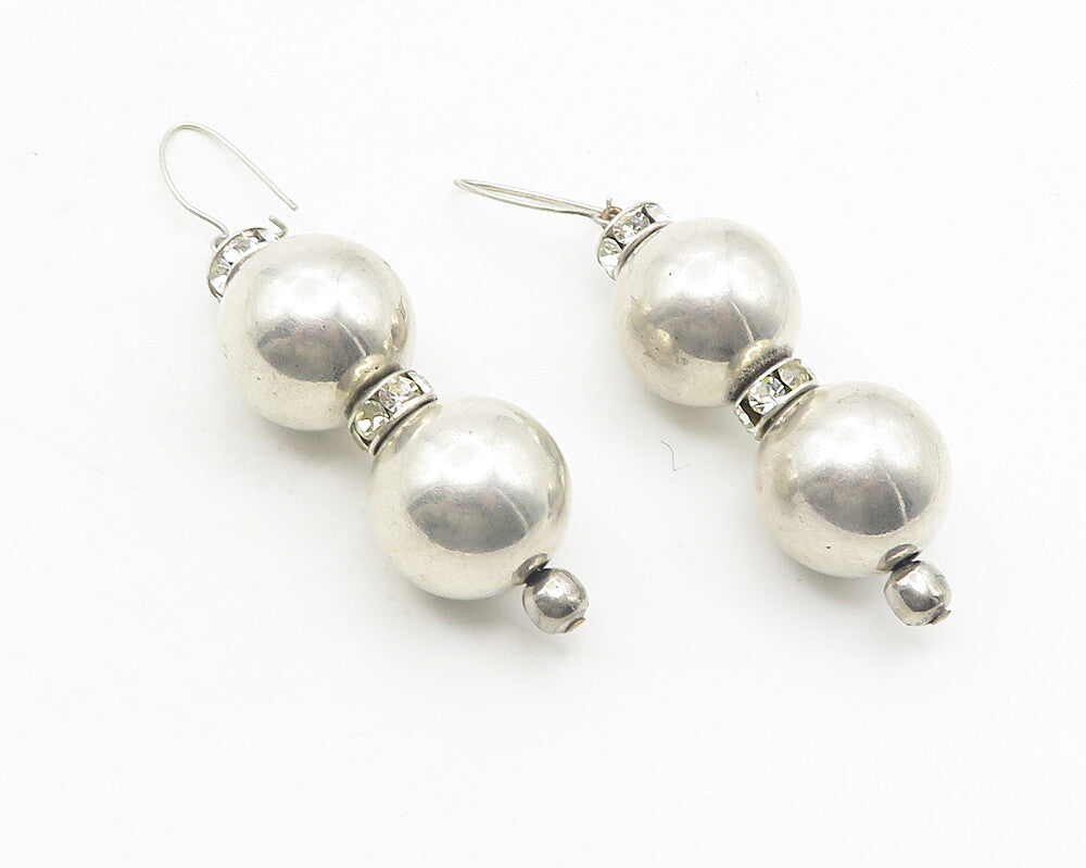 925 Sterling Silver  Vintage Cubic Zirconia Hollow Spheres Earrings  EG6246