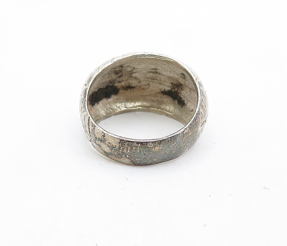 925 Sterling Silver  Vintage Chiseled Design Dome Band Ring Sz 6.5  RG6000