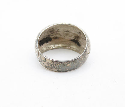 925 Sterling Silver  Vintage Chiseled Design Dome Band Ring Sz 6.5  RG6000