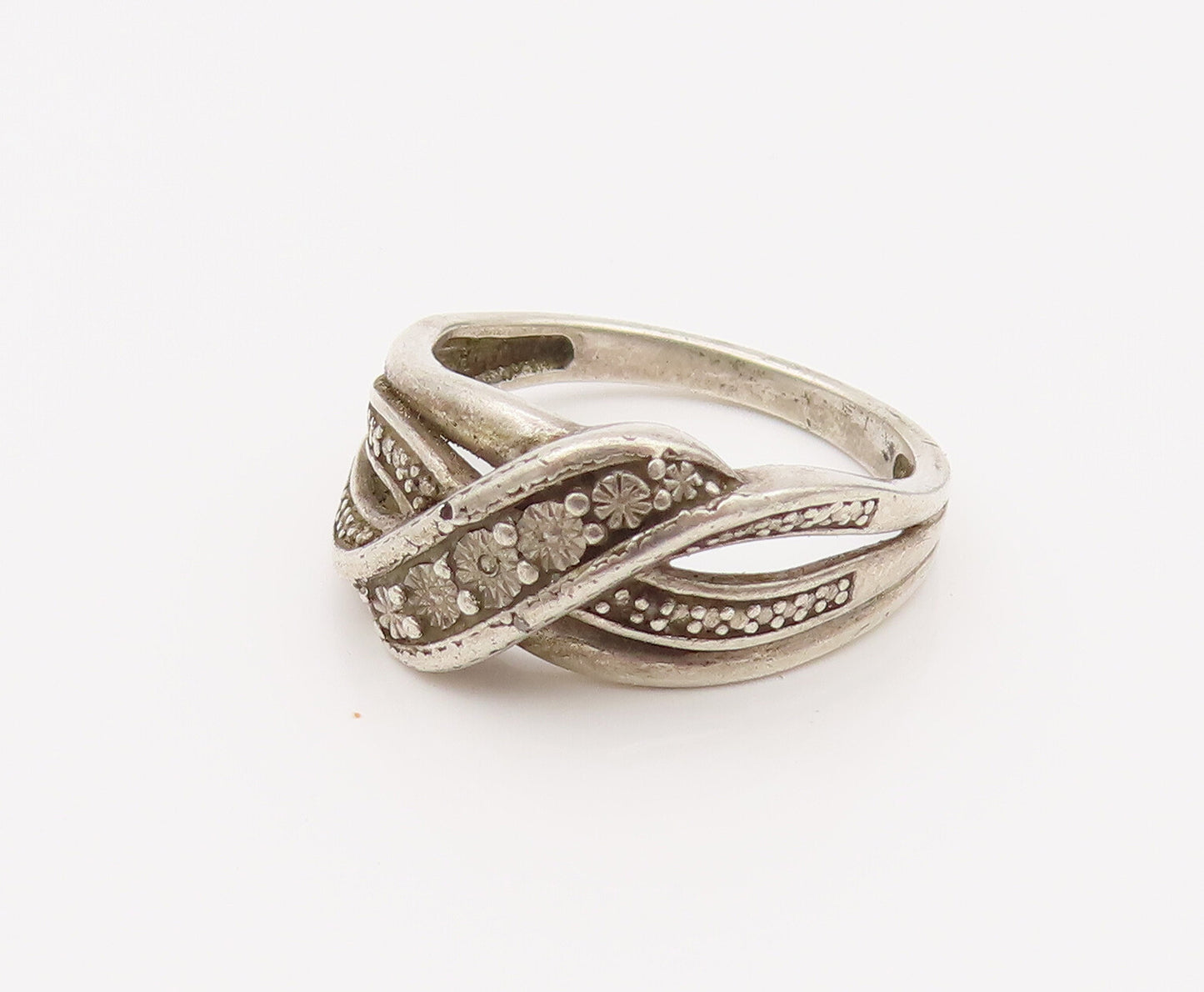 925 Sterling Silver  Vintage Swirly Highway Inlay Diamond Ring Sz 6.75 RG26669