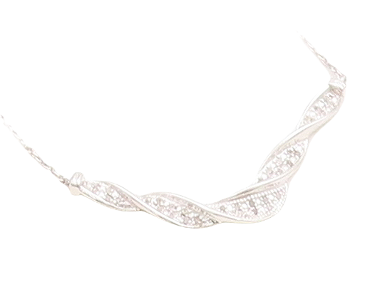 925 Sterling Silver  Genuine Diamonds Shiny Twist Chain Necklace  NE1938