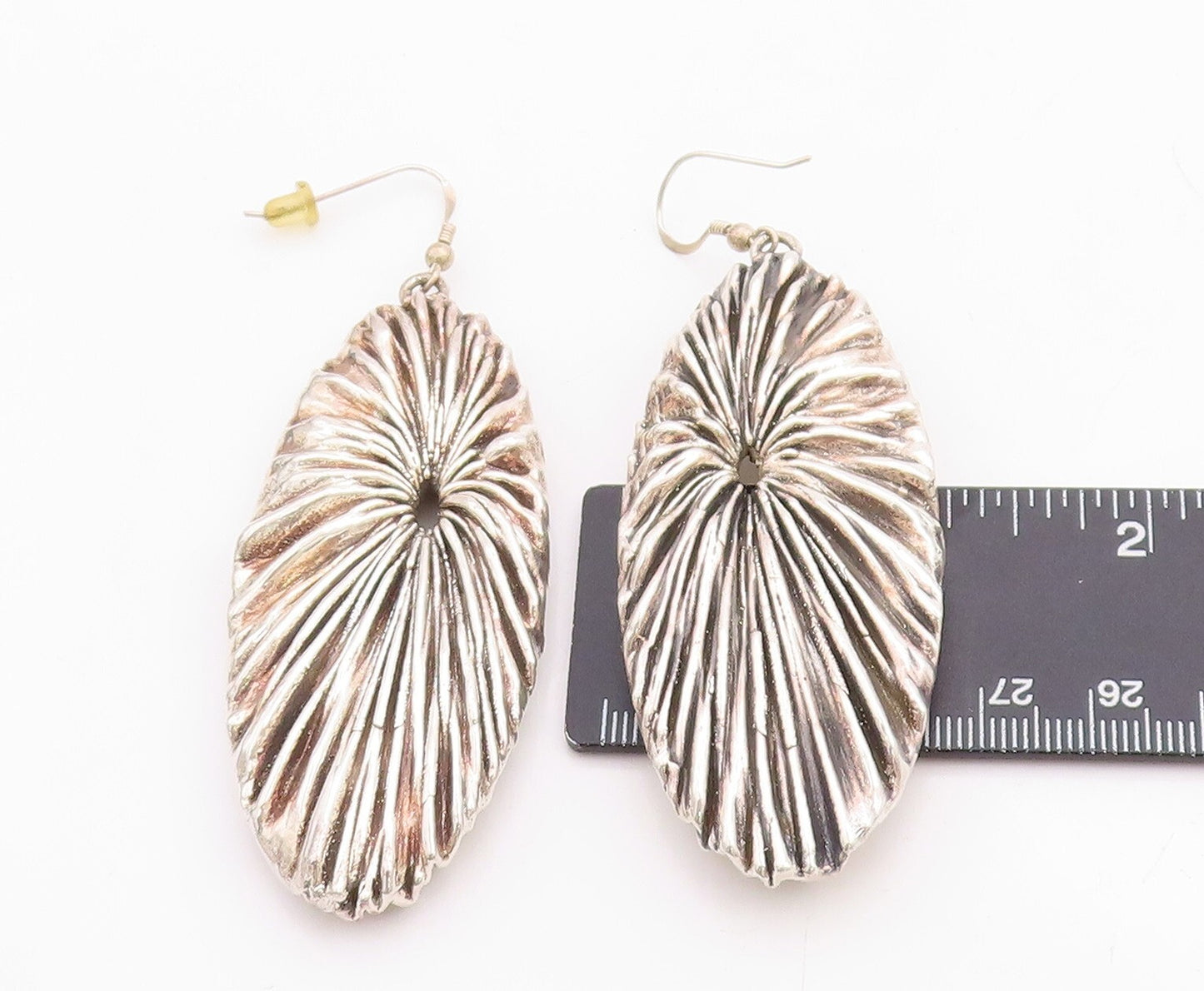 925 Sterling Silver Vintage Earrings ISRAEL Large Oval Brutalist Grooved EG13232