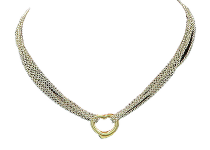 925 Silver & 14K GOLD Vintage Love Heart Multi Strand Chain Necklace NE3049
