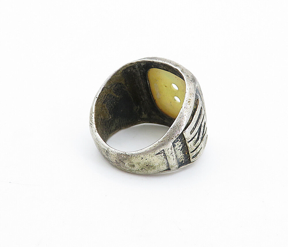925 Sterling Silver Vintage U.S. Navy Mother Of Pearl Band Ring Sz 9 RG4246