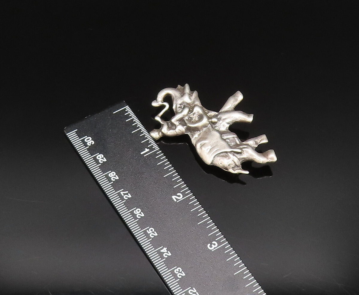 925 Sterling Silver  Vintage Man Riding Elephant Brooch Pin  BP9631