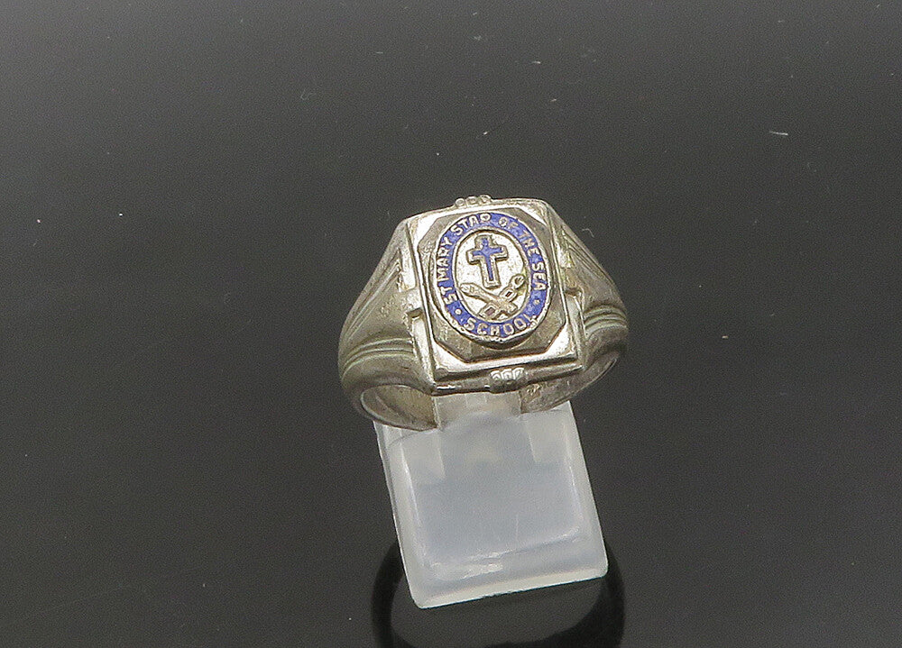 SK&F 925 Silver  Vintage Our Lady Star Of The Sea School Ring Sz 9  RG21743