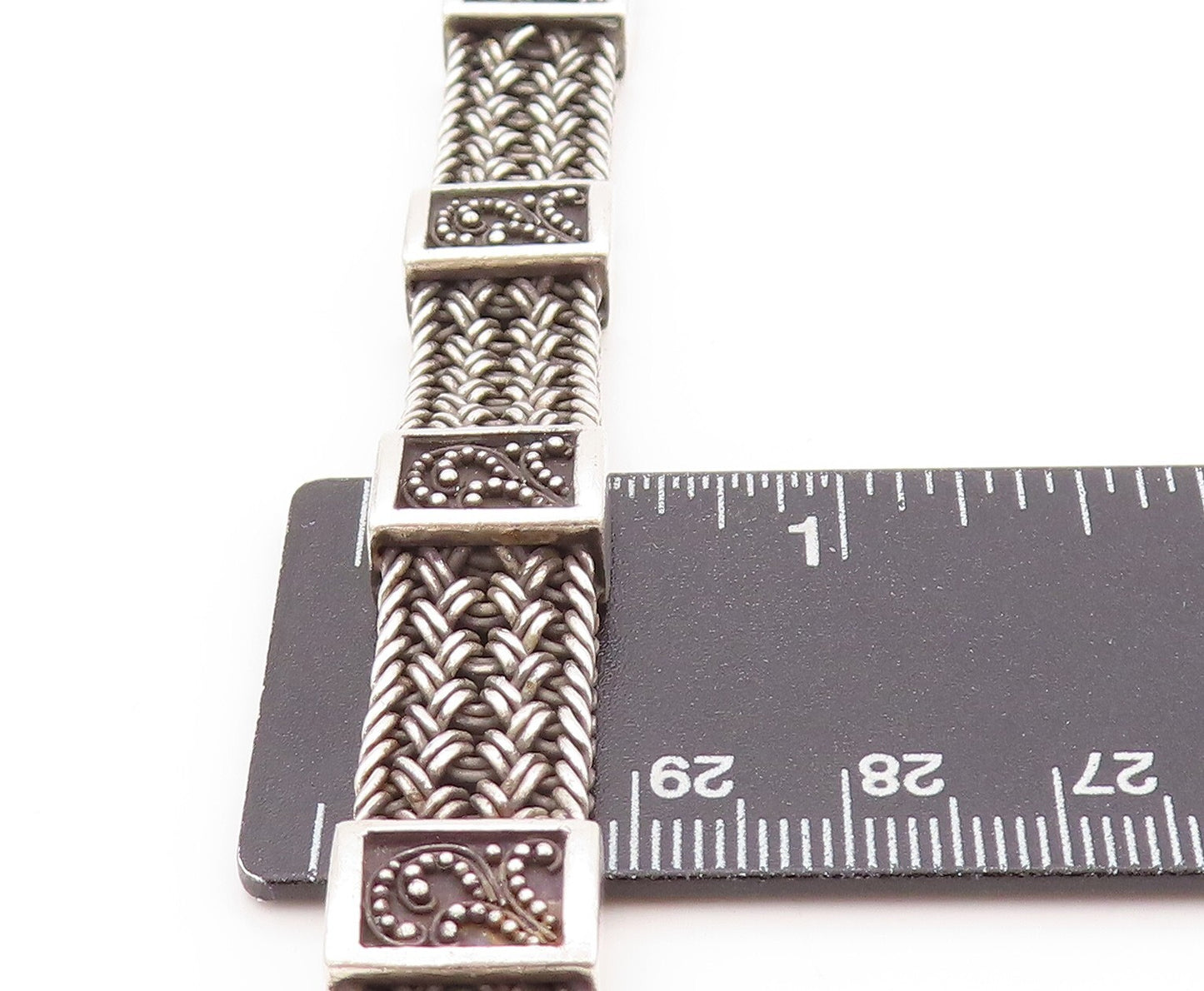 925 Sterling Silver Vintage Bracelet LOIS HILL Dark Tone Carved Chain  BT11175