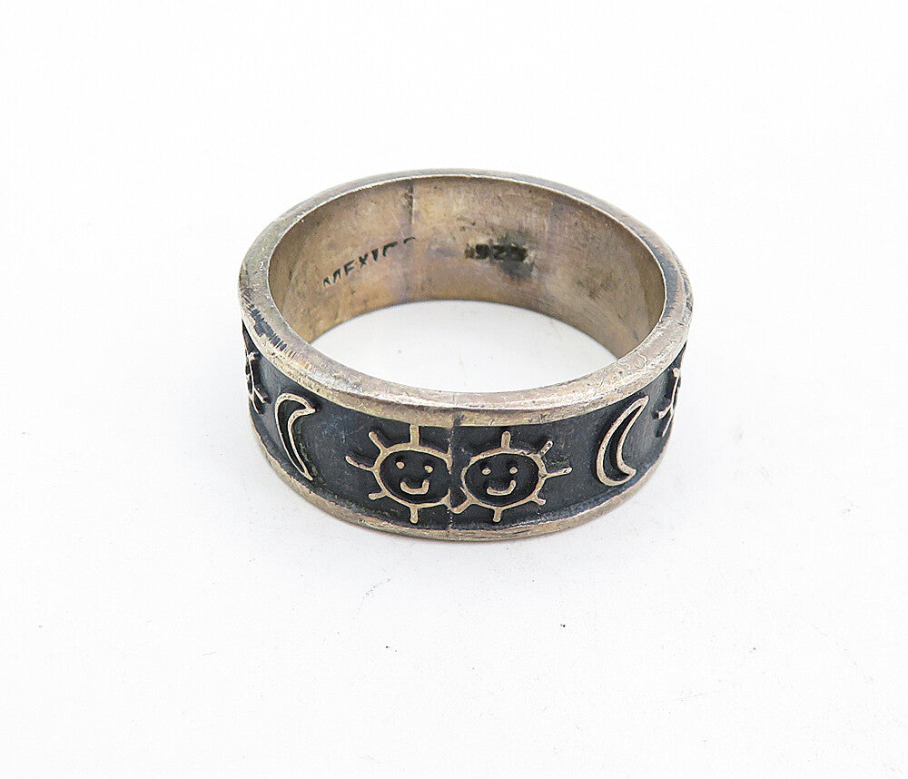 MEXICO 925 Silver  Vintage Oxidized Moon & Star Band Ring Sz 10.5  RG5487