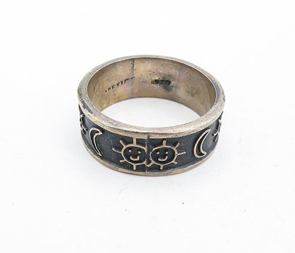 MEXICO 925 Silver  Vintage Oxidized Moon & Star Band Ring Sz 10.5  RG5487