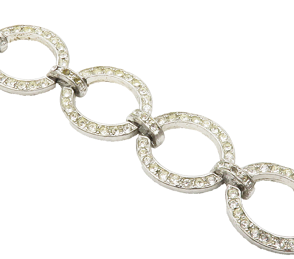 925 Sterling Silver  Vintage White Topaz Open Oval Chain Bracelet  BT5944