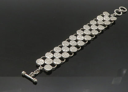 925 Sterling Silver  Vintage Shiny Round Patterned Chain Bracelet  BT9073
