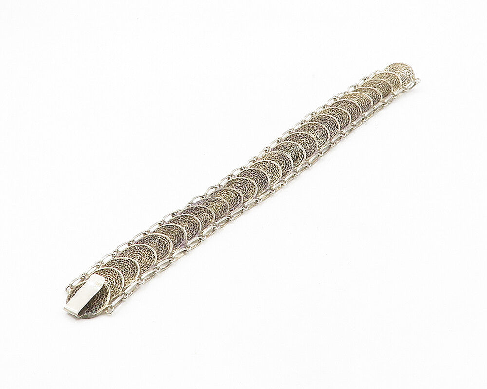 925 Sterling Silver  Vintage Filigree Detail Round Link Chain Bracelet  BT7433