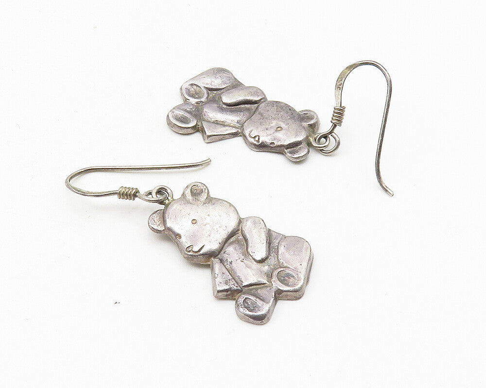 925 Sterling Silver  Vintage Dark Tone Teddy Bear Motif Drop Earrings  EG5589