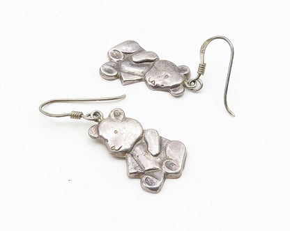925 Sterling Silver  Vintage Dark Tone Teddy Bear Motif Drop Earrings  EG5589