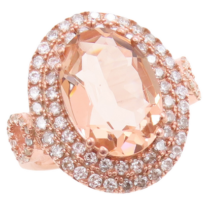 925 Sterling Silver Vintage Ring Gold Plated Oval Morganite & CZ  Sz 7  RG30546