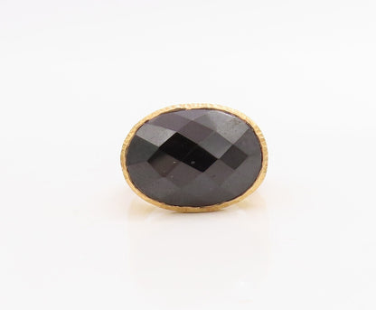 925 Sterling Silver Vintage Ring Gold Plated Oval Cut Onyx  Sz 5  RG30718