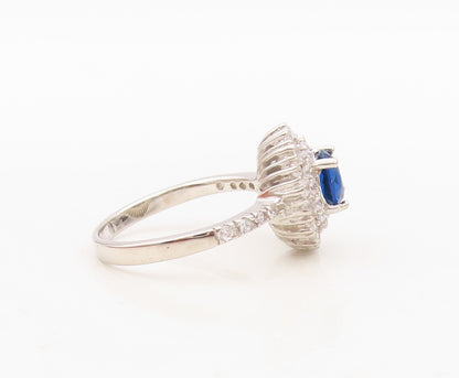 925 Sterling Silver Vintage Ring Round Sapphire Halo CZ Inlay  Sz 7  RG30346