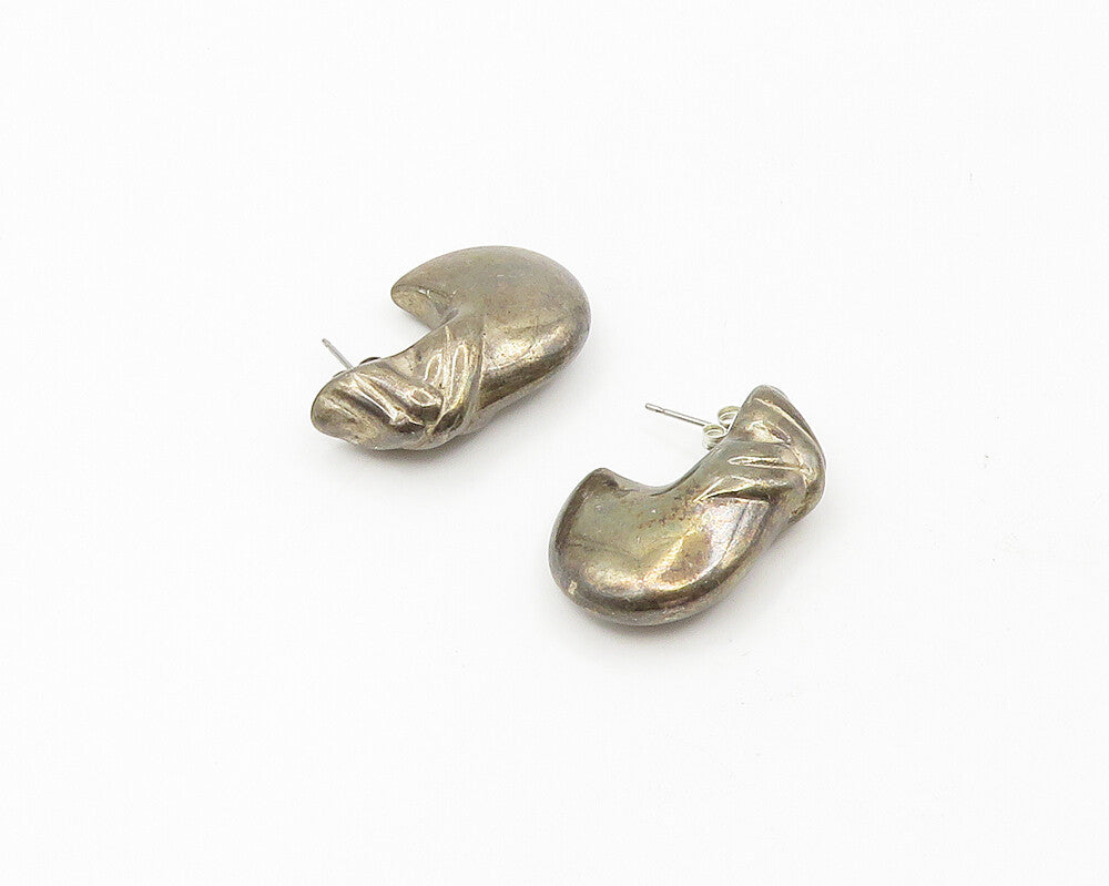 925 Sterling Silver  Vintage Dark Tone Hollow Curved Drop Earrings  EG9377