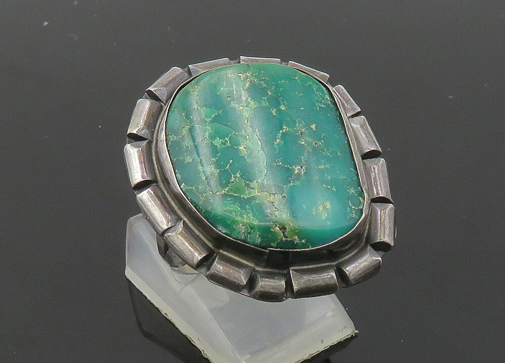 NAVAJO 925 Silver  Vintage Turquoise Split Shank Cocktail Ring Sz 7  RG20527