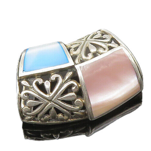 925 Sterling Silver  Vintage Mother Of Pearl Floral Slide Pendant  PT17634
