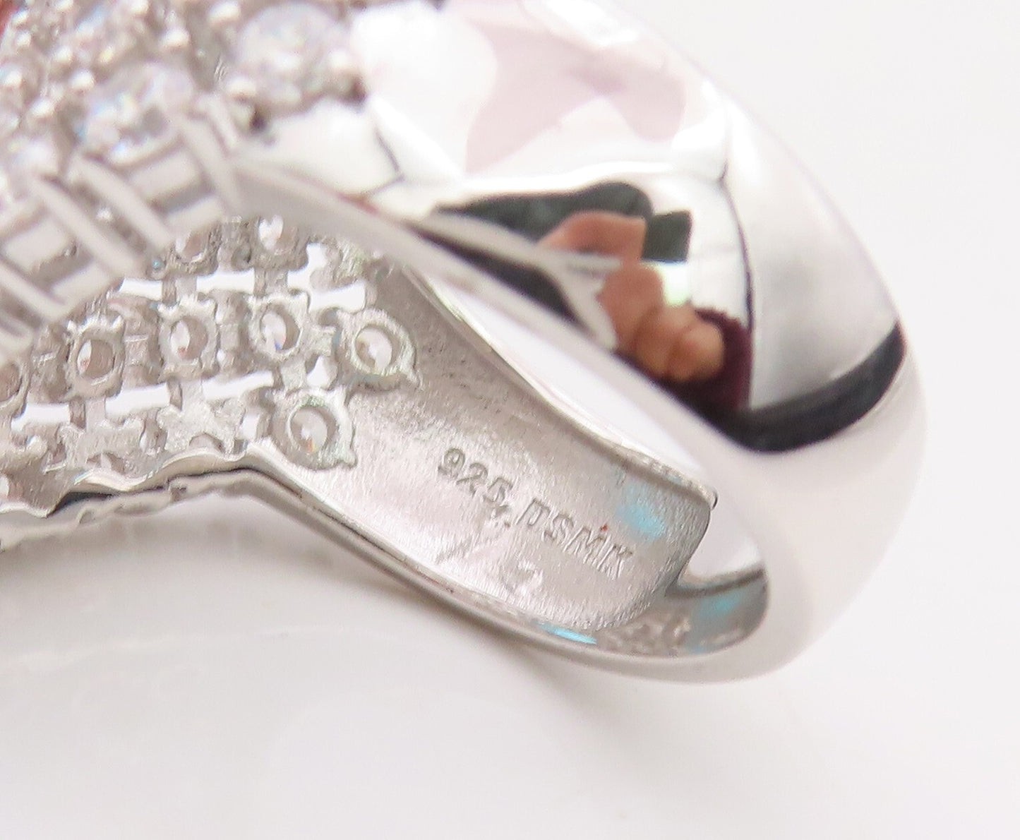 925 Sterling Silver Vintage Ring Designer Large Blue & White CZ  Sz 7 RG30505