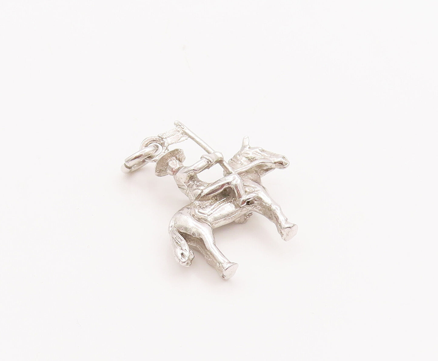 925 Sterling Silver Vintage Pendant 3D Carved Soldier With Flag On Horse PT23047