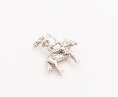 925 Sterling Silver Vintage Pendant 3D Carved Soldier With Flag On Horse PT23047