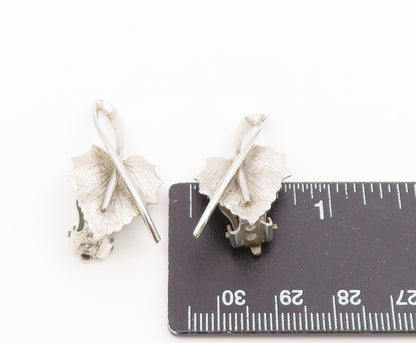 925 Sterling Silver Vintage Earrings Modernist Textured Leaf Clip On  EG14475