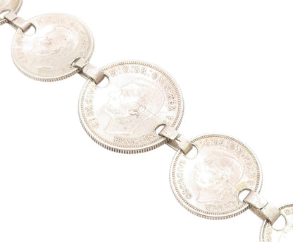 925 Sterling Silver Vintage Bracelet Antique Australian Florin Coin  BT11426