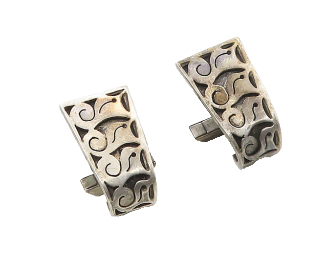 925 Sterling Silver  Vintage Dark Tone Swirl Pattern Curved Cufflinks  TR2432