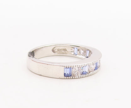 925 Sterling Silver Vintage Ring Rectangle Tanzanite Round CZ Band Sz 7 RG29221