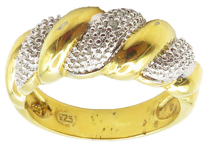925 Sterling Silver  Genuine Diamond Shiny Gold Plated Band Ring Sz 8  RG15431