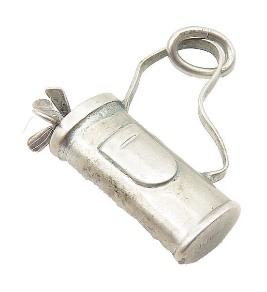 925 Sterling Silver  Vintage Petite Bag Of Gold Clubs Sports Pendant  PT8158
