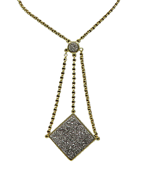 925 Sterling Silver  Vintage Druzy Stone Gold Plated Chain Necklace  NE3426
