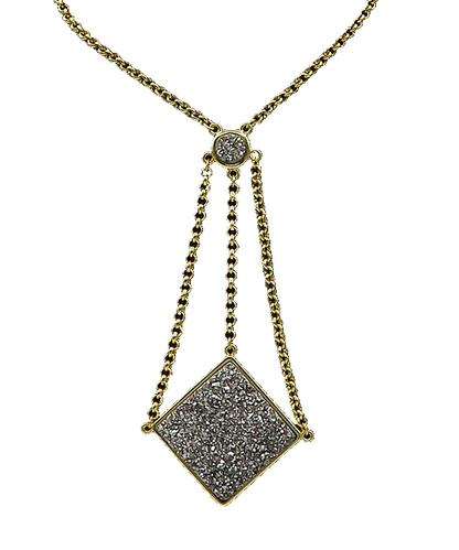 925 Sterling Silver  Vintage Druzy Stone Gold Plated Chain Necklace  NE3426