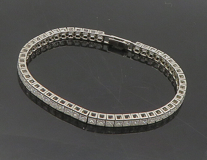 925 Sterling Silver  Vintage Cubic Zirconia Box Link Chain Bracelet  BT7894