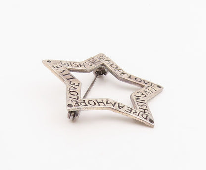 925 Sterling Silver Vintage Brooch Engraved Inspirational Words Star BP12054