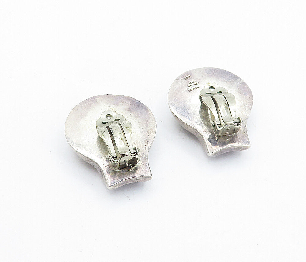 MEXICO 925 Sterling Silver  Vintage Shiny Dark Tone Non Pierce Earrings EG2803