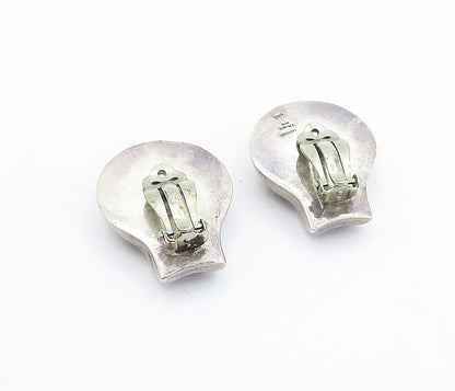 MEXICO 925 Sterling Silver  Vintage Shiny Dark Tone Non Pierce Earrings EG2803