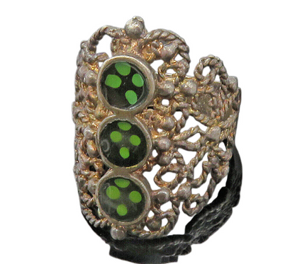 925 Sterling Silver  Vintage Enamel Floral Art Twist Band Ring Sz 5.5  RG11892